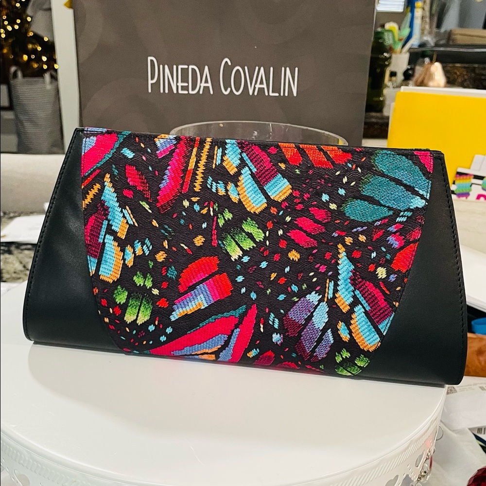 NWT PINEDA COVALIN SILK AND LEATHER CLUTCH EMBROIDERED BUTTERFLY 🦋 HANDMADE